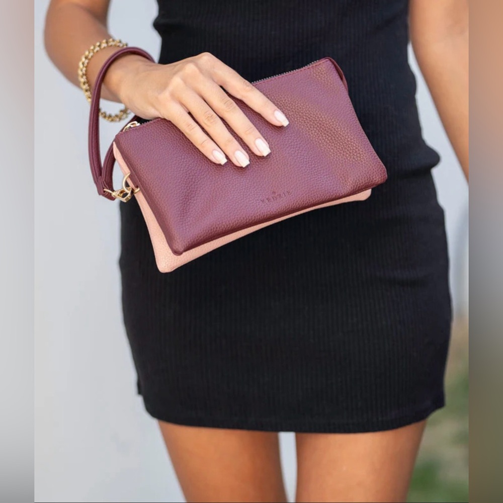 Chic  kedzie Burgundy and Blush  women’s Leather Clutch